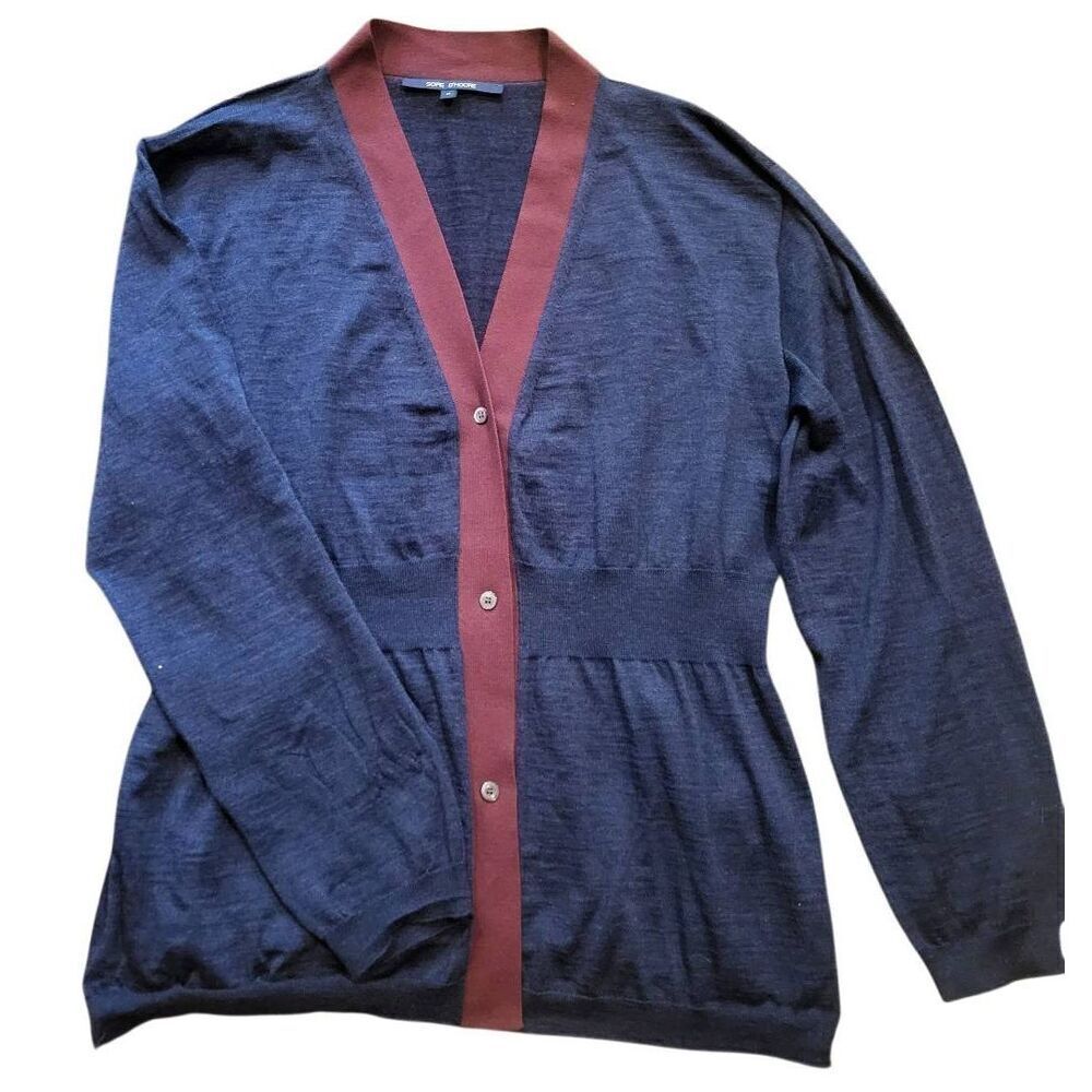 Sofie D'Hoore Sweater Women's Medium Navy Blue Wool Cardigan V Neck Contrast
